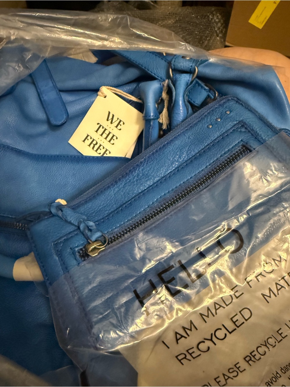 FREE PEOPLE WETHE FREE LARGE EMERSON TOTE & MATCHING WALLET IN SAPPHIRE BLUE NWT